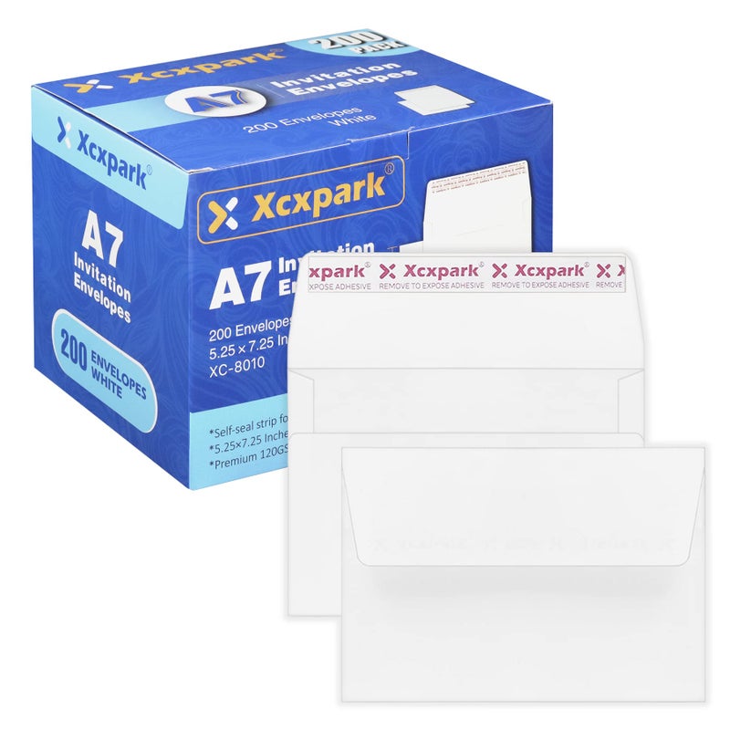 Xxcxpark 200 Qty Printable A7 Invitation Envelopes 5.25X7.25 inches Cards, Self Seal 120GSM white Paper Envelopes for Invitations, Papers, Photos, Documents, Wedding, Baby Shower, Easy to Seal - Image 1